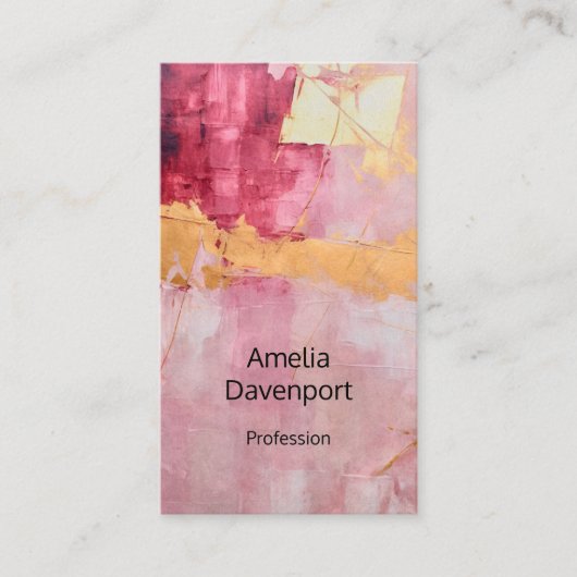 ブラシ芸術的ストロークの金ゴールドとピンク 名刺 (正面)