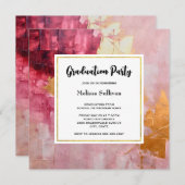 ブラシ芸術的ストローク金ゴールドとピンクの卒業 招待状 (正面/裏面)