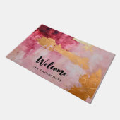 ブラシ芸術的ストローク金ゴールドとピンクの歓迎 ドアマット (アングル)