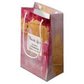 ブラシ芸術的ストローク金ゴールドとピンクサンキュー スモールペーパーバッグ (正面アングル)