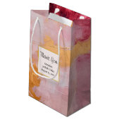 ブラシ芸術的ストローク金ゴールドとピンクサンキュー スモールペーパーバッグ (裏面アングル)