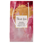 ブラシ芸術的ストローク金ゴールドとピンクサンキュー スモールペーパーバッグ (正面)