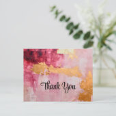 ブラシ芸術的ストローク金ゴールドとピンクサンキュー ポストカード (スタンド正面)