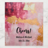 ブラシ芸術的ストローク金ゴールドとピンク結婚ズ ワインラベル (シングルラベル)