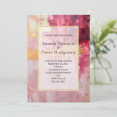 ブラシ芸術的ストローク金ゴールドとピンク結婚ズ 招待状 (スタンド正面)