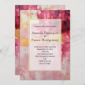 ブラシ芸術的ストローク金ゴールドとピンク結婚ズ 招待状 (正面/裏面)