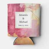 ブラシ芸術的ストローク金ゴールドとピンク結婚ズ 缶クーラー (正面)