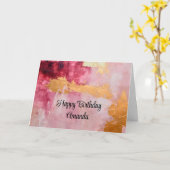ブラシ芸術的ストローク金ゴールドとピンク誕生日 カード (黄色い花)