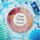 ブラシ芸術的ストローク金ゴールドとピンク誕生日 ペーパープレート (パーティー)