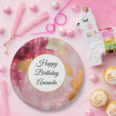 ブラシ芸術的ストローク金ゴールドとピンク誕生日 ペーパープレート (パーティー)