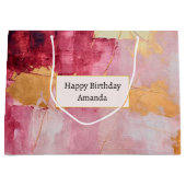 ブラシ芸術的ストローク金ゴールドとピンク誕生日 ラージペーパーバッグ (正面)