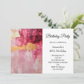 ブラシ芸術的ストローク金ゴールドとピンク誕生日 招待状 (スタンド正面)