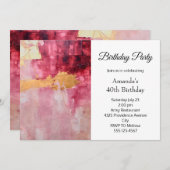 ブラシ芸術的ストローク金ゴールドとピンク誕生日 招待状 (正面/裏面)