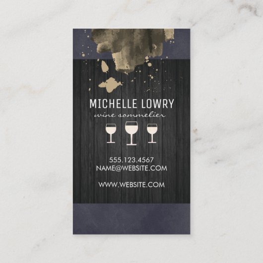 ブラシ芸術的ド木材の裏地とワイングラス 名刺 (裏面)