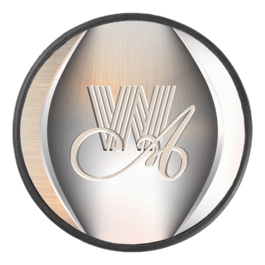 ブラシ輝く付きスチールモノグラム アイスホッケーパック (正面)