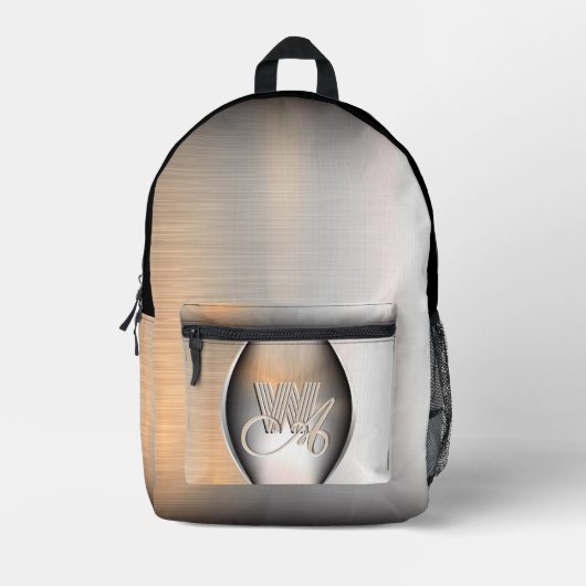 ブラシ輝く付きスチールモノグラム プリントバックパック (正面)