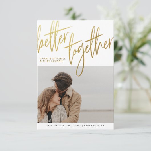 ブラシ金ゴールドスクリプトよりよい組み合わせ婚約写真 セーブザデート (スタンド正面)