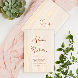 ブラシ金ゴールド&テラコッタスクリプトモノグラム結婚ズ 招待状