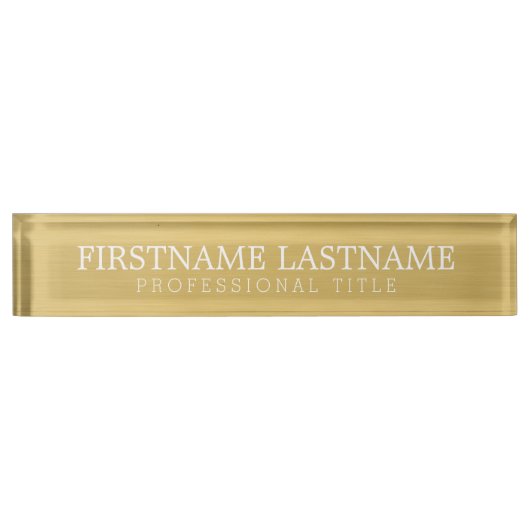 ブラシ金ゴールド – 基本名とプロフェッショナルタイトル デスクネームプレート (正面)