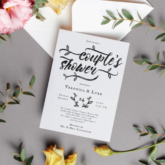 ブラシ魅力的スクリプトカップルのシャワー 招待状
