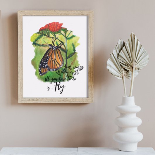 ブラシ(昆虫)オオカバマダラ、モナークバタフライ感動的引用文 ポスター