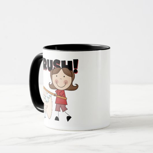 ブラシ-歯のTシャツおよびギフトを持つ女の子 マグカップ (正面左)
