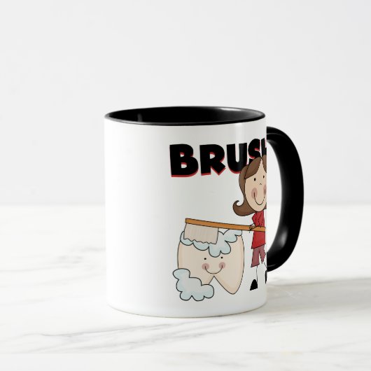 ブラシ-歯のTシャツおよびギフトを持つ女の子 マグカップ (正面右)