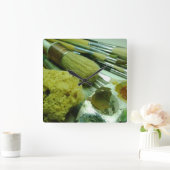 ブラシ&絵を描  スクエア壁時計 (ホーム)