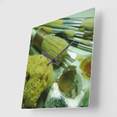 ブラシ&絵を描  スクエア壁時計 (傾斜)