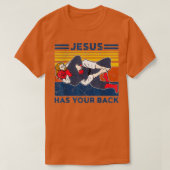 ブラジおもしろいル柔術ジズイエスが背中を持っている Tシャツ (デザイン正面)