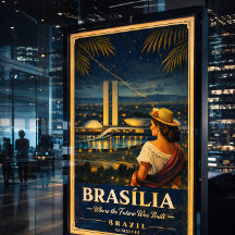 ブラジリア ブラジル レトロ 旅行ポスター 夜景