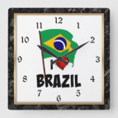 ブラジルが好き、フレーム付きブラジル国旗 スクエア壁時計 (正面)