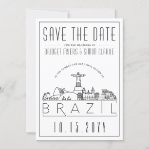ブラジルでの結婚式　特製のスカイライン　保存の日付 招待状