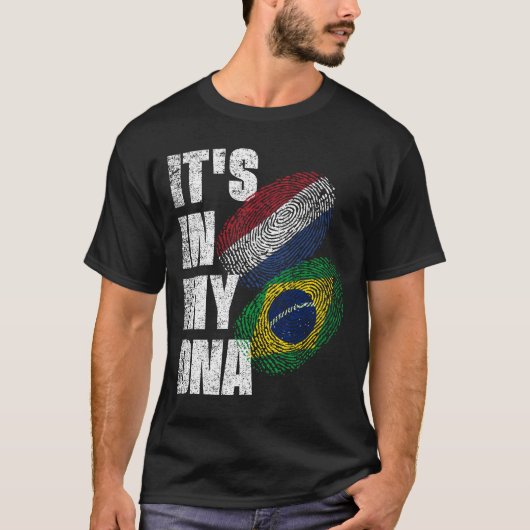 ブラジルとオランダミックスDNA伝統フラグ Tシャツ (正面)