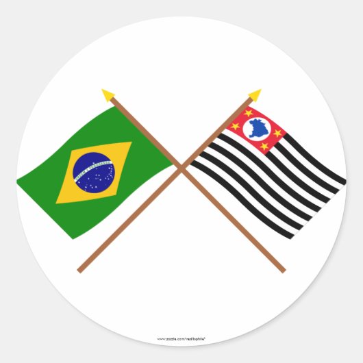ブラジルとサンパウロの交叉旗 ラウンドシール (正面)