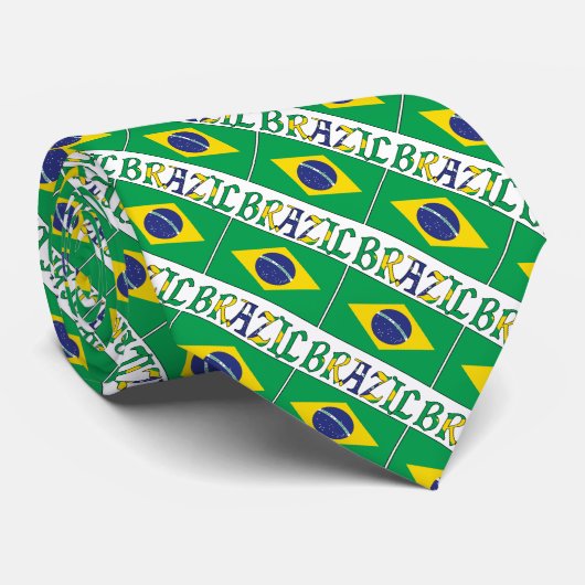 ブラジルとブラジル国旗があなたの名前で並ぶ ネクタイ (ロール)