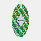 ブラジルとブラジル国旗があなたの名前で並ぶ メタルオーナメント (正面右)