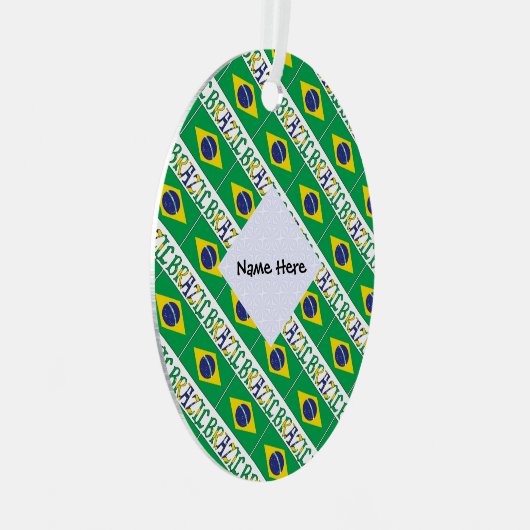 ブラジルとブラジル国旗があなたの名前で並ぶ メタルオーナメント (正面右)