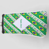 ブラジルとブラジル国旗のタイル模様の緑色パーソナライズ ゴルフヘッドカバー (正面)