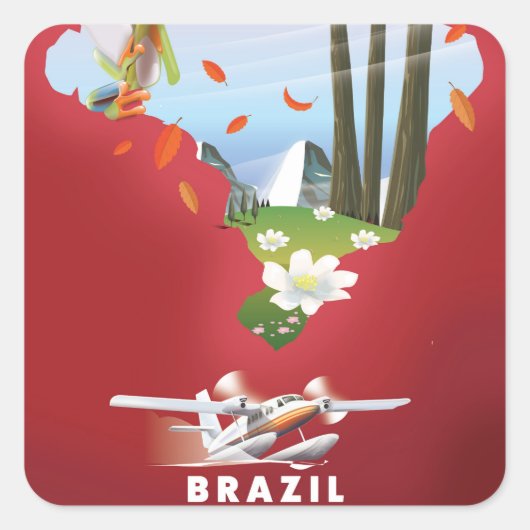 ブラジルのイラスト旅行ポスター スクエアシール (正面)