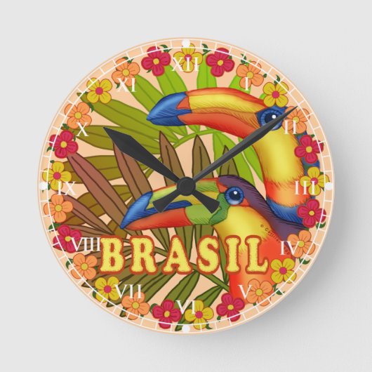 ブラジルのオオハシ ラウンド壁時計 (正面)