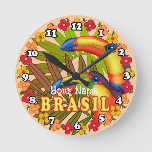ブラジルのオオハシ ラウンド壁時計 (正面)