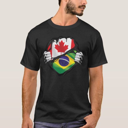 ブラジルのカナダ人手裂ルーツ国旗 Tシャツ (正面)