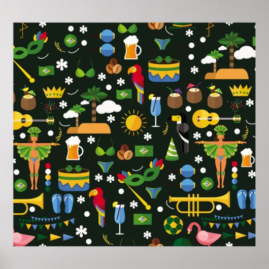 ブラジルのカーニバル、ヴィンテージフラットテクスチャ。 ポスター (正面)