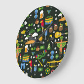 ブラジルのカーニバル、ヴィンテージフラットテクスチャ。 ラージ壁時計 (傾斜)