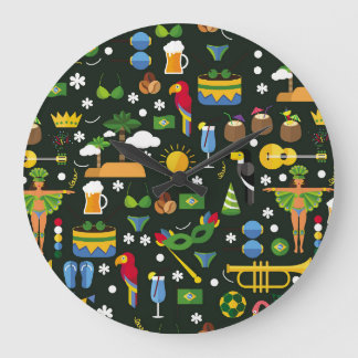 ブラジルのカーニバル、ヴィンテージフラットテクスチャ。 ラージ壁時計