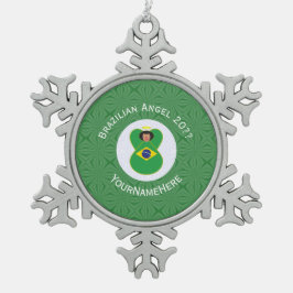 ブラジルのクリスマスエンジェルパーソナライズされた旗 スノーフレークピューターオーナメント