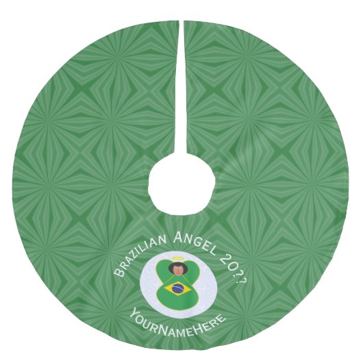 ブラジルのクリスマスエンジェルパーソナライズされた旗 ブラッシュドポリエステルツリースカート (正面)