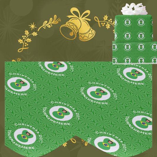 ブラジルのクリスマスエンジェルパーソナライズされた旗 ラッピングペーパー