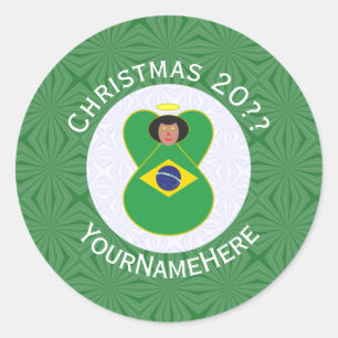 ブラジルのクリスマスエンジェルフラグ オーダーメイド ラウンドシール